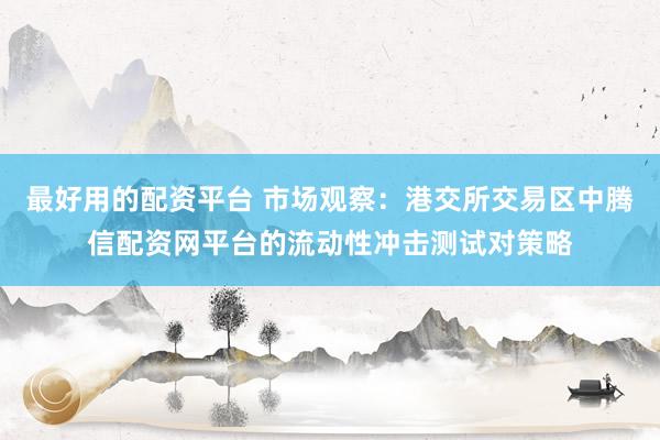 最好用的配资平台 市场观察：港交所交易区中腾信配资网平台的流动性冲击测试对策略