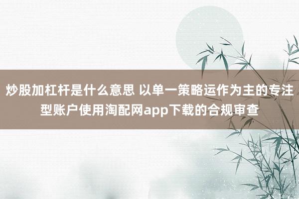 炒股加杠杆是什么意思 以单一策略运作为主的专注型账户使用淘配网app下载的合规审查